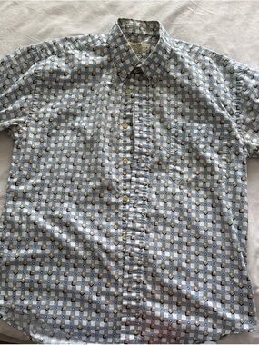 Natural Issue Men's Short-Sleeve Geometric Button-Up Shirt - Light Blue